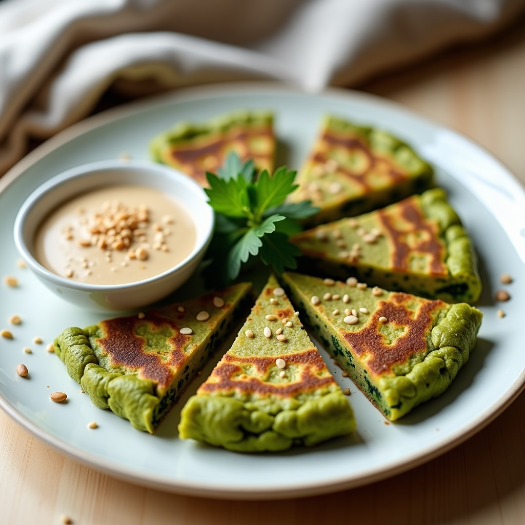 Tortilla de Espirulina y Calabacín con Salsa de Tahini: Desayuno Superfood en Airfryer