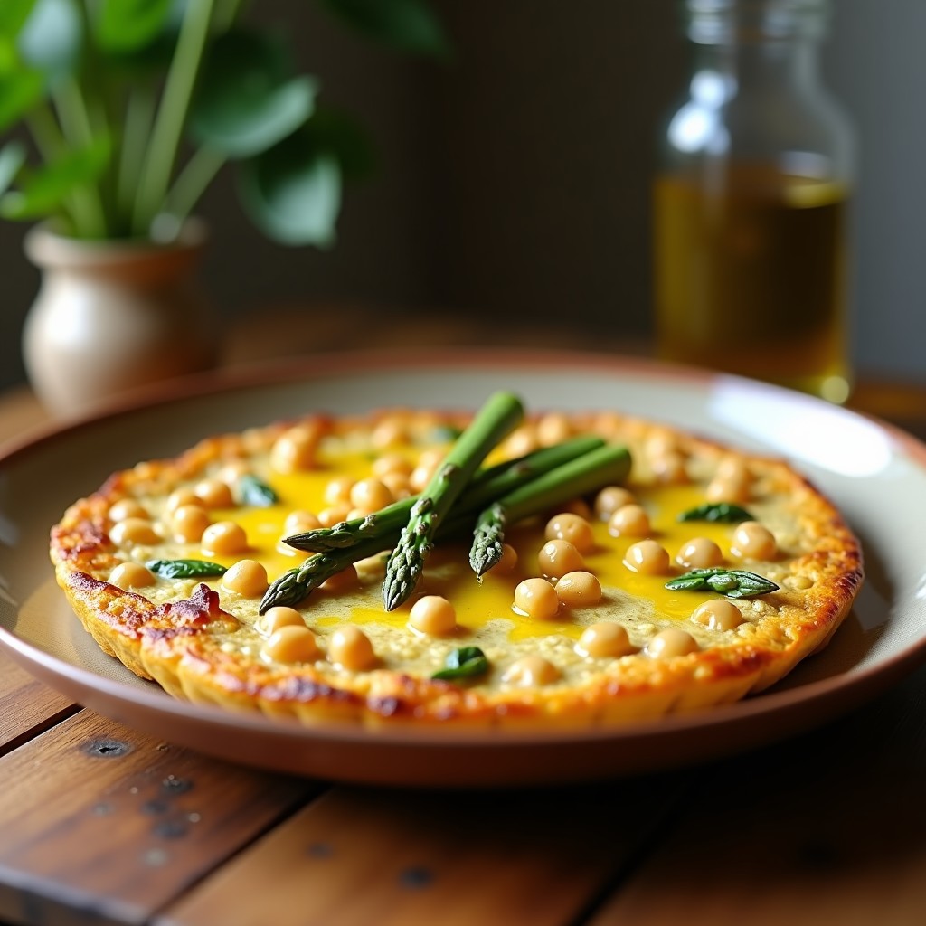 Tortilla de Garbanzos y Espárragos Blancos: Receta Sin Huevo en Sartén Antiadherente