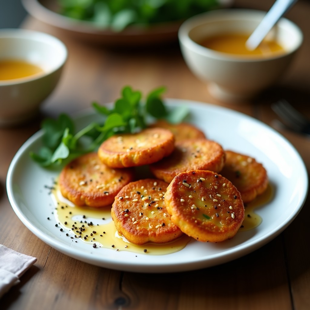 Tortitas de Berros y Queso de Cabra con Vinagreta de Miel: Aperitivo Griego en Airfryer