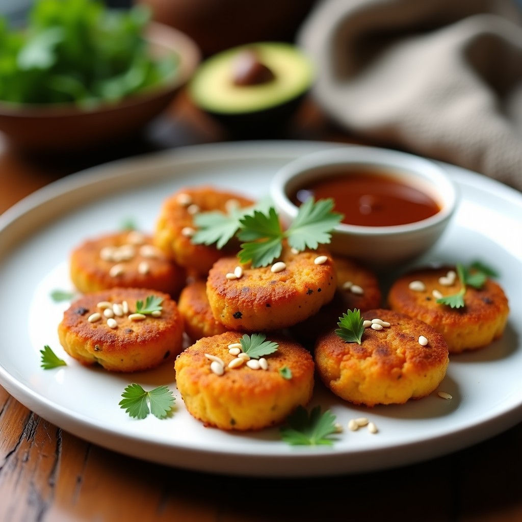 Tortitas de Garbanzo y Cilantro con Salsa de Tamarindo: Aperitivo Indie En Airfryer