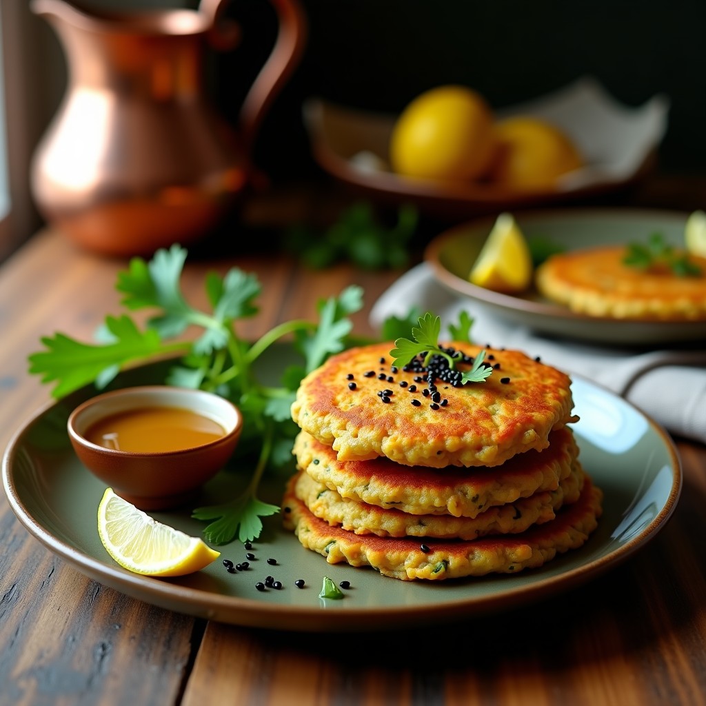 Tortitas de Lentejas Rojos y Espinacas con Salsa de Aceite de Sésamo: Desayuno Indio Sin Horno
