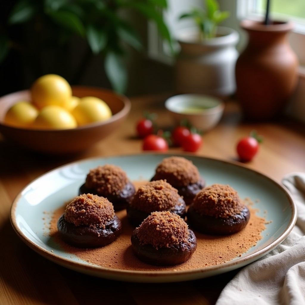 Pila de tortitas esponjosas de remolacha y chocolate negro, con vetas oscuras de cacao, servidas en plato blanco con frutos rojos frescos y un chorrito de miel.