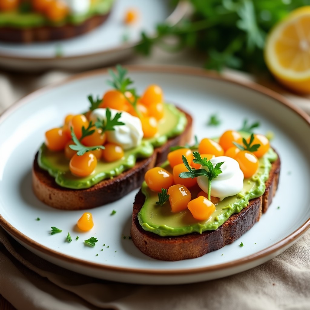 Tostadas de Aguacate y Huevas de Trucha con Limón Confitado: Receta Gourmet Sin Gluten