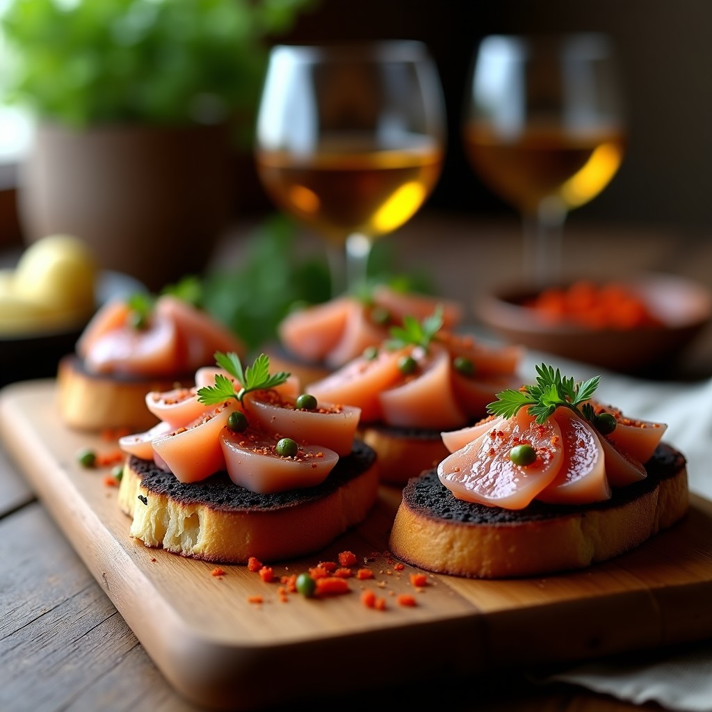 Tostadas de Pan de Ajo Negro con Ventresca y Pimentón: Aperitivo Español Gourmet