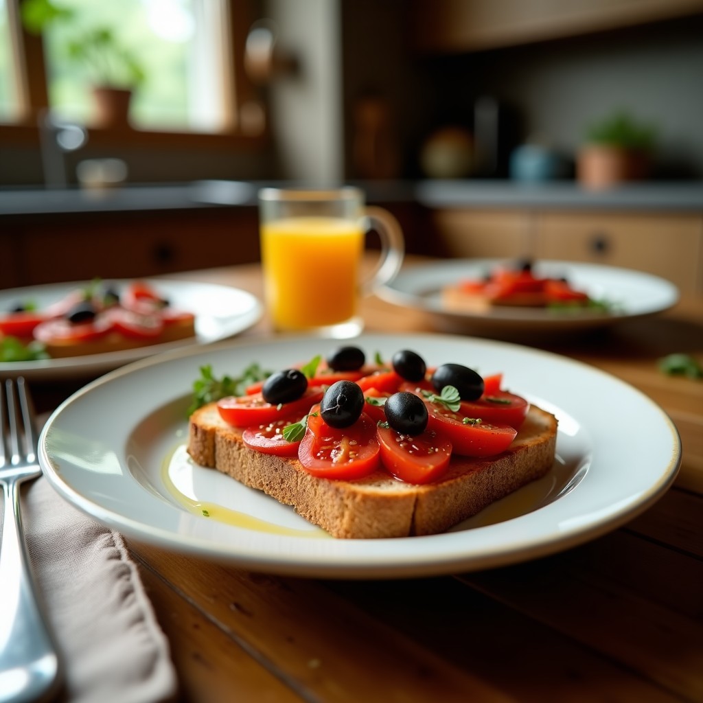 Tostadas de Pan de Centeno con Puré de Aceitunas Negras y Tomate: Desayuno Mediterráneo Keto