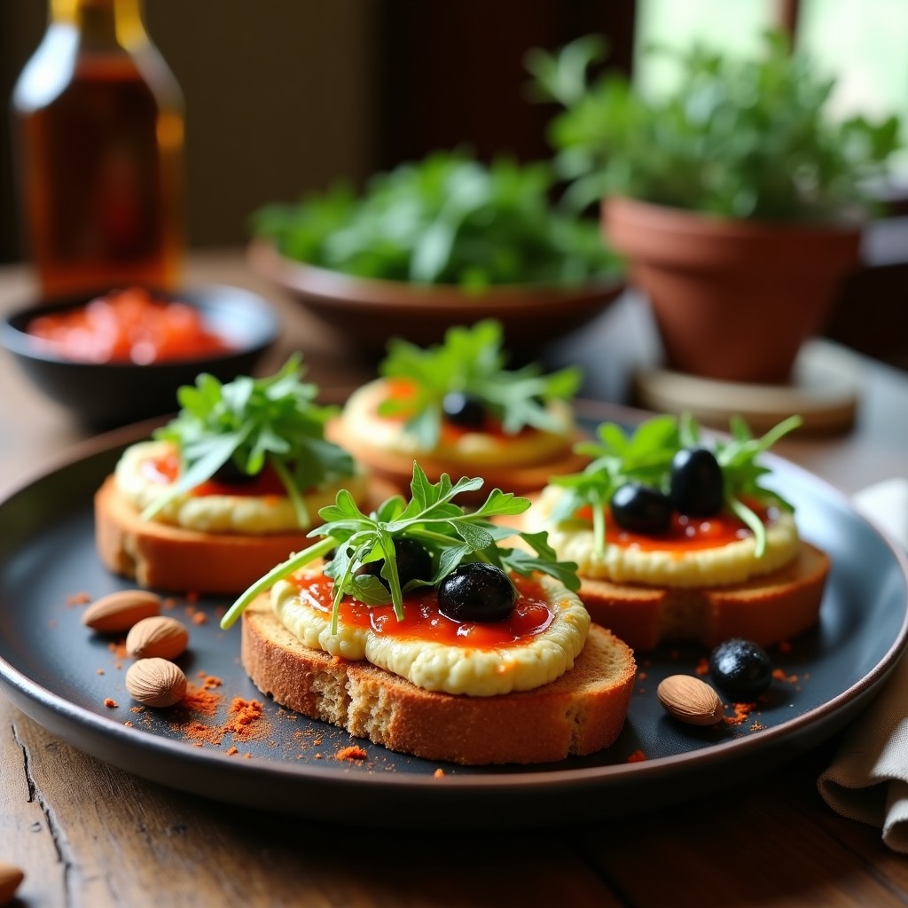 Tostadas de Pan de Centeno con Puré de Alcachofas y Romesco: Receta Española Sin Gluten en 10 Minutos