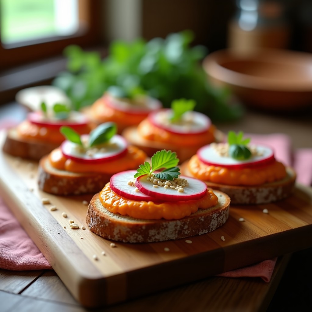 Tostadas de Pan de Centeno con Crema de Lentejas Rojas y Rabanitos: Receta Sin Gluten