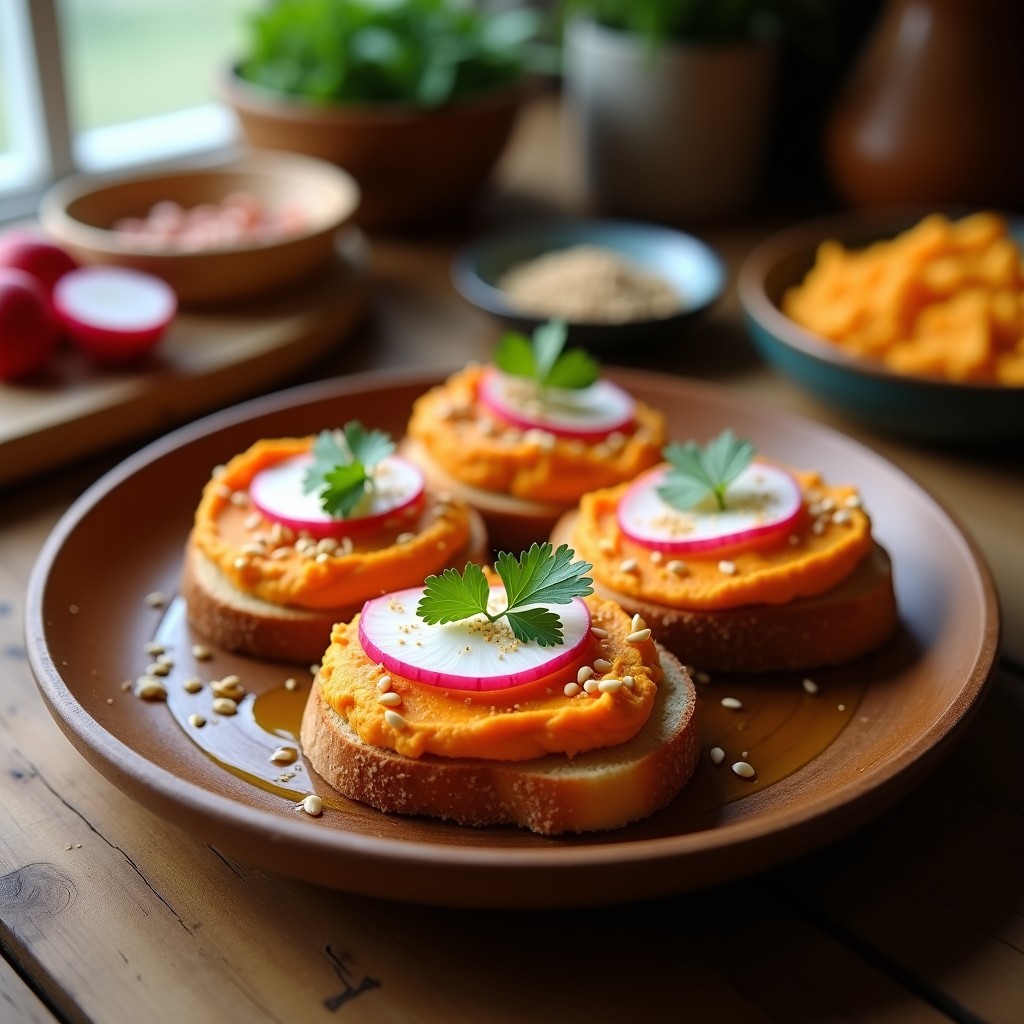 Tostadas de Pan de Centeno con Hummus de Zanahoria y Rábano: Receta Sin Gluten y Crujiente