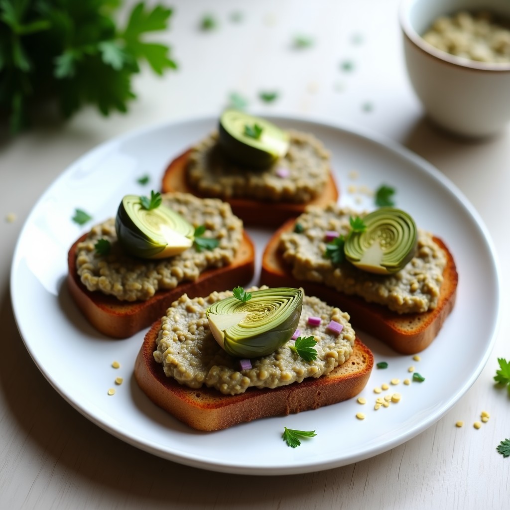 Tostadas de Pan de Centeno con Paté de Lentejas y Alcachofa: Receta Vegana en Thermomix
