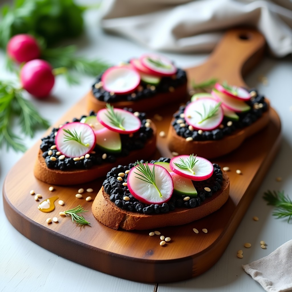 Tostadas de Pan de Centeno con Paté de Lentejas Beluga y Rábanos: Receta Escandinava Alta en Fibra