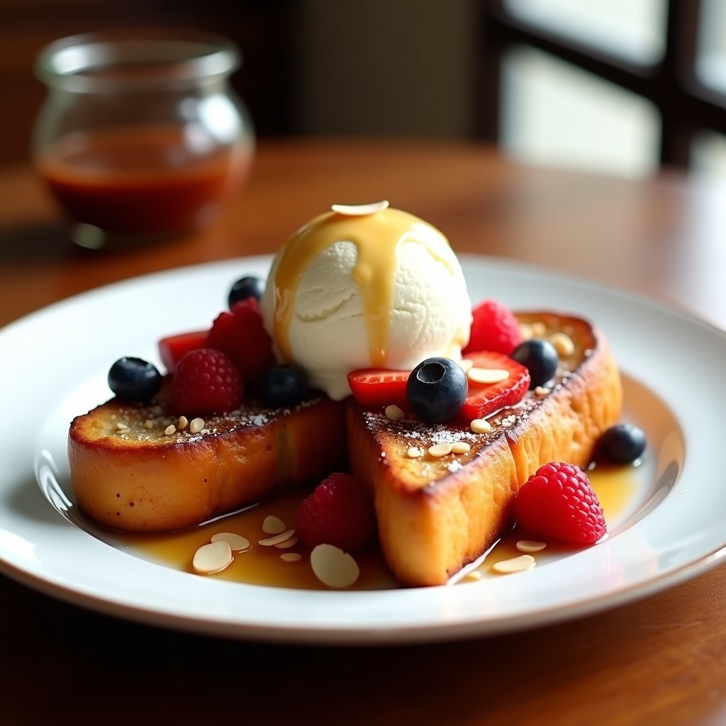 Tostadas Francesas de Brioche con Helado de Vainilla y Frutos Rojos: Postre Gourmet en 10 Minutos