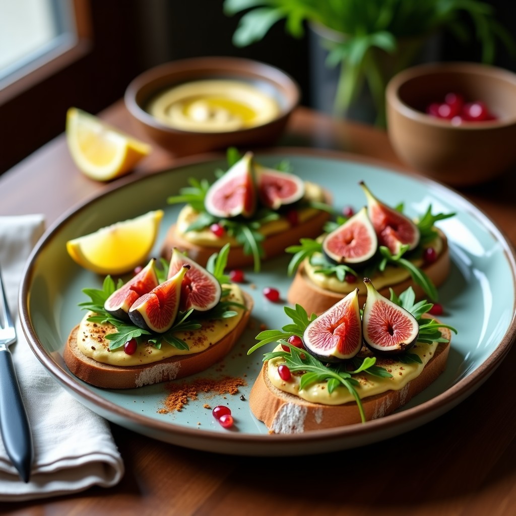 Tostadas de Hummus y Rúcula con Higos: Receta Vegana y Gourmet en 12 Minutos