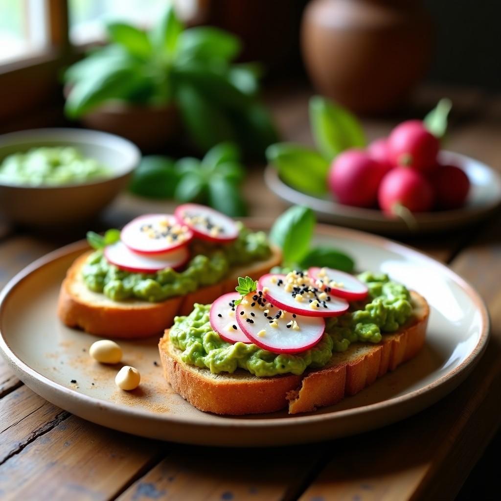 Tostadas de Pan de Almendra con Pesto de Rábanos y Anacardos: Desayuno Keto y Crujiente