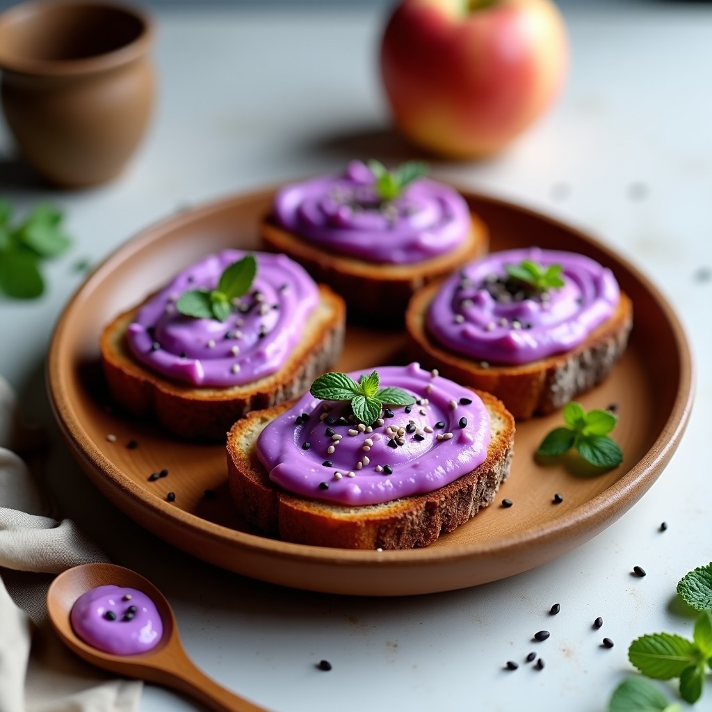 Tostadas de Pan de Centeno con Crema de Lombarda y Manzana: Desayuno Crujiente y Detox