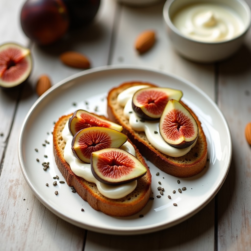 Tostadas de Pan de Espelta con Crema de Almendras y Higos Frescos: Desayuno Sin Lactosa
