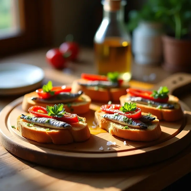 Tostas de pan con anchoas y pimiento asado: Aperitivo vasco rápido y elegante