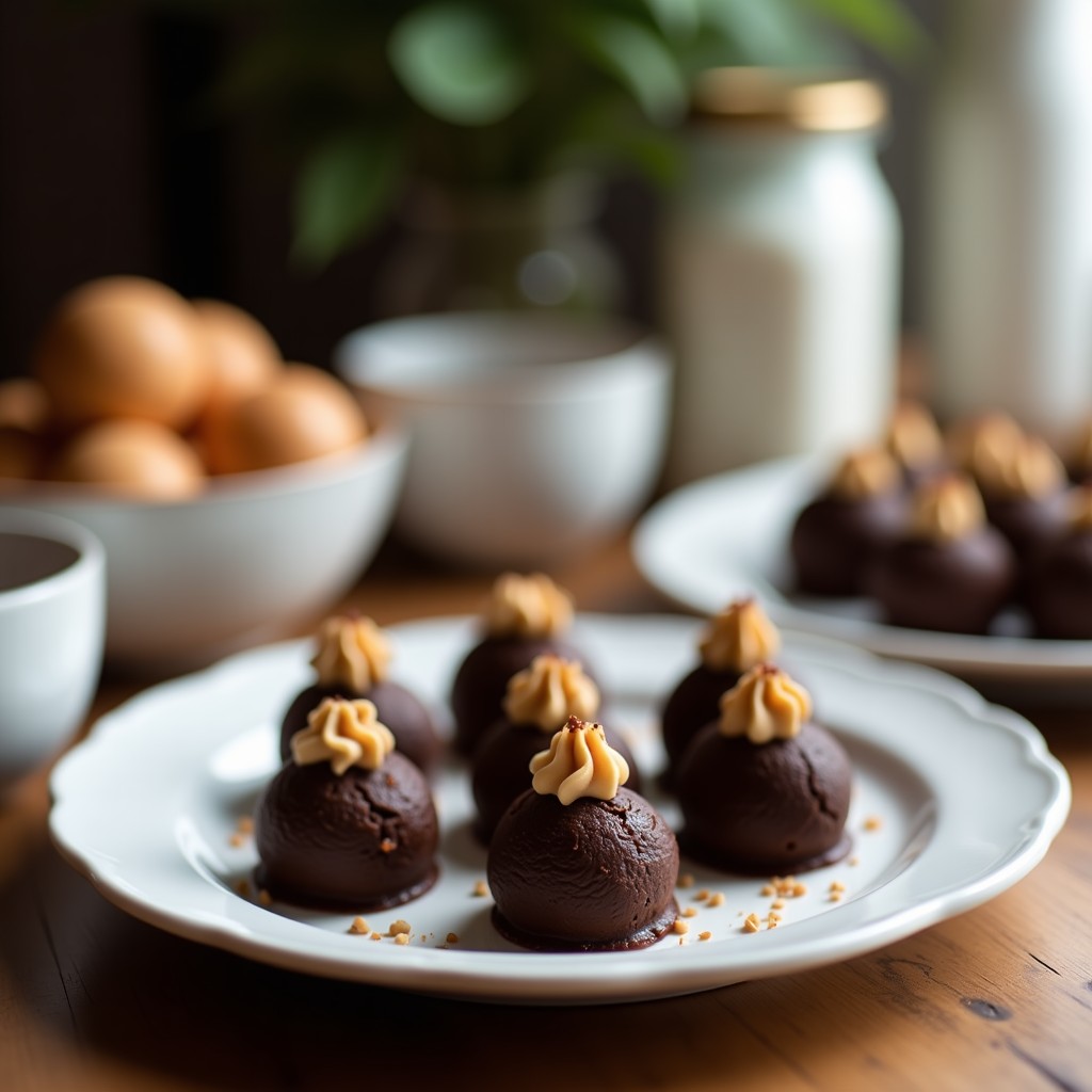 Trufas de Cacao y Aceite de Coco Rellenas de Crema de Cacahuete: Postre Vegano y Sin Azúcar Añadido