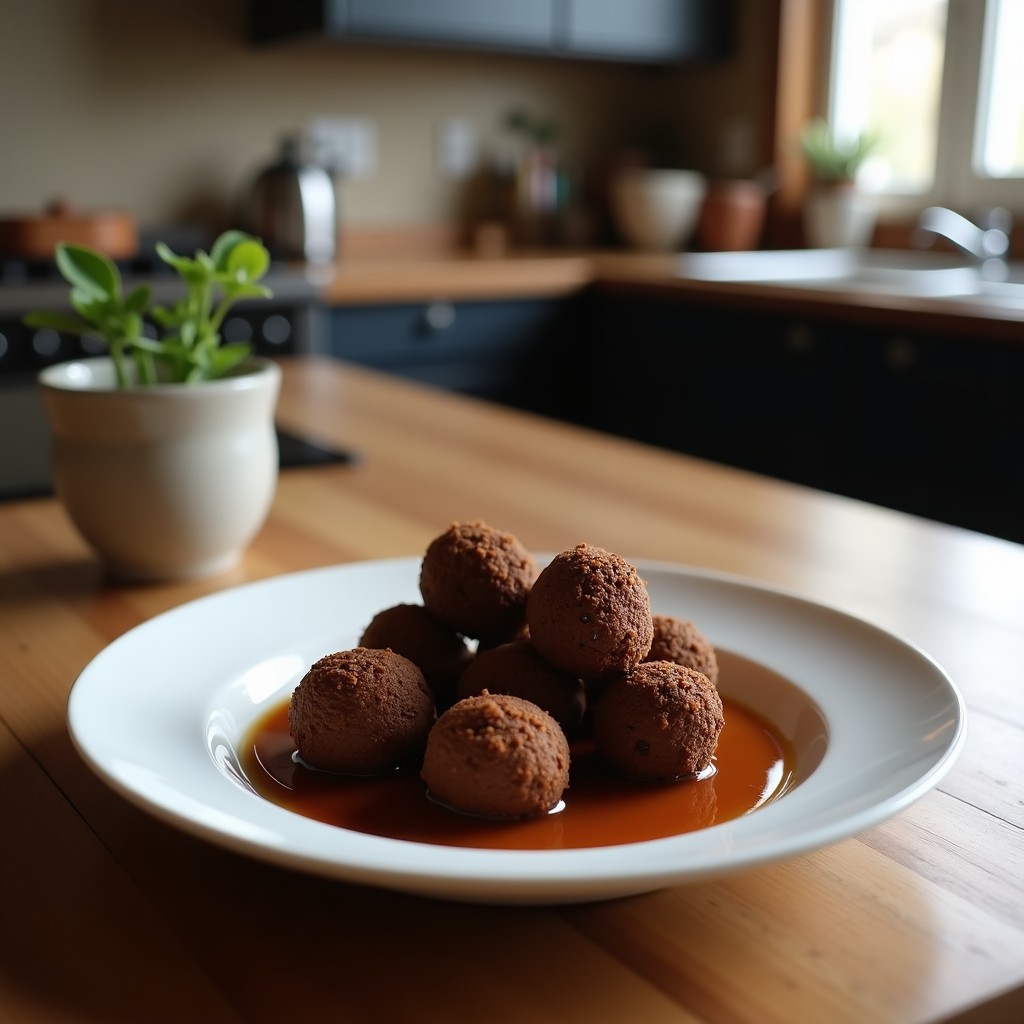 Trufas de café y cardamomo con cobertura de chocolate 85% keto sin azúcar, dispuestas en fila sobre papel de horno, con detalles de cacao en polvo espolvoreado y brillo en el chocolate.