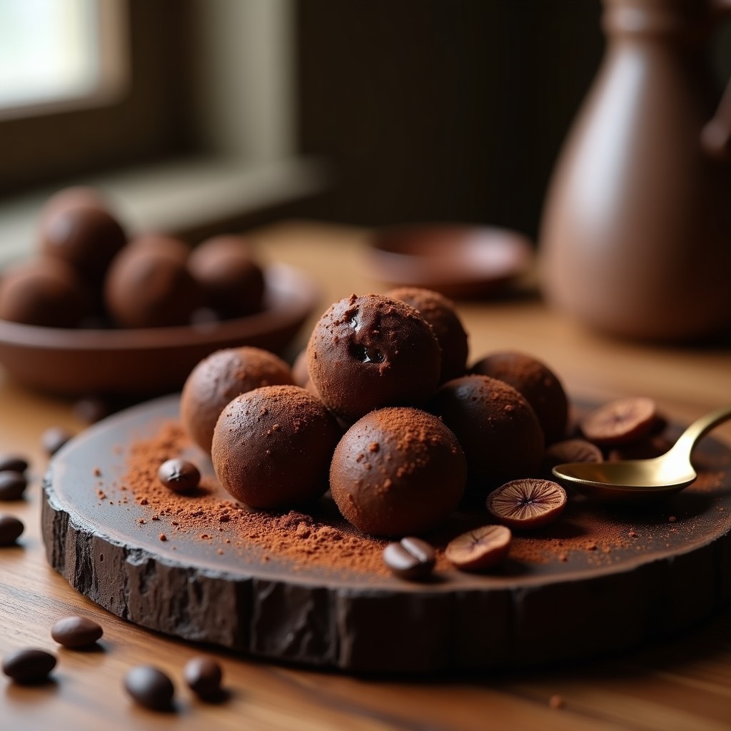Trufas de Café y Hongos Reishi: Snack Energético Adaptógeno Sin Azúcar