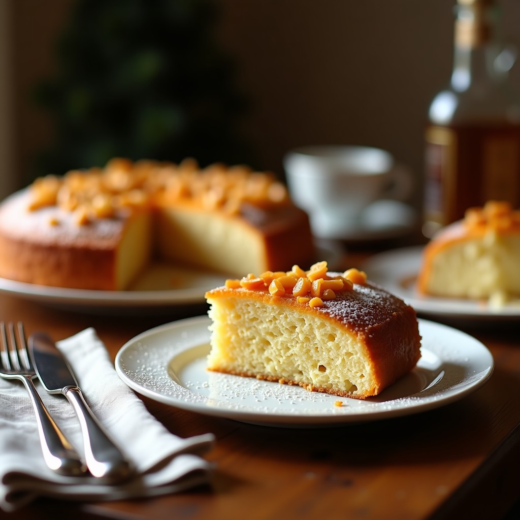 Turrón de avena y almendras sin azúcar cortado en barras rectangulares, con textura crujiente y dorada, decorado con cacao en polvo y almendras fileteadas, sobre un plato de madera rústica con fondo navideño.
