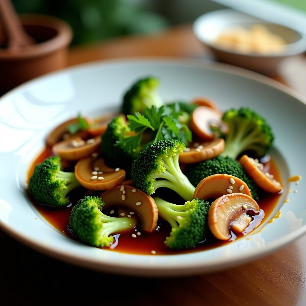 Wok de Brócoli y Champiñones con Salsa de Ostiones Veganos: Receta en Airfryer con Toque Chino