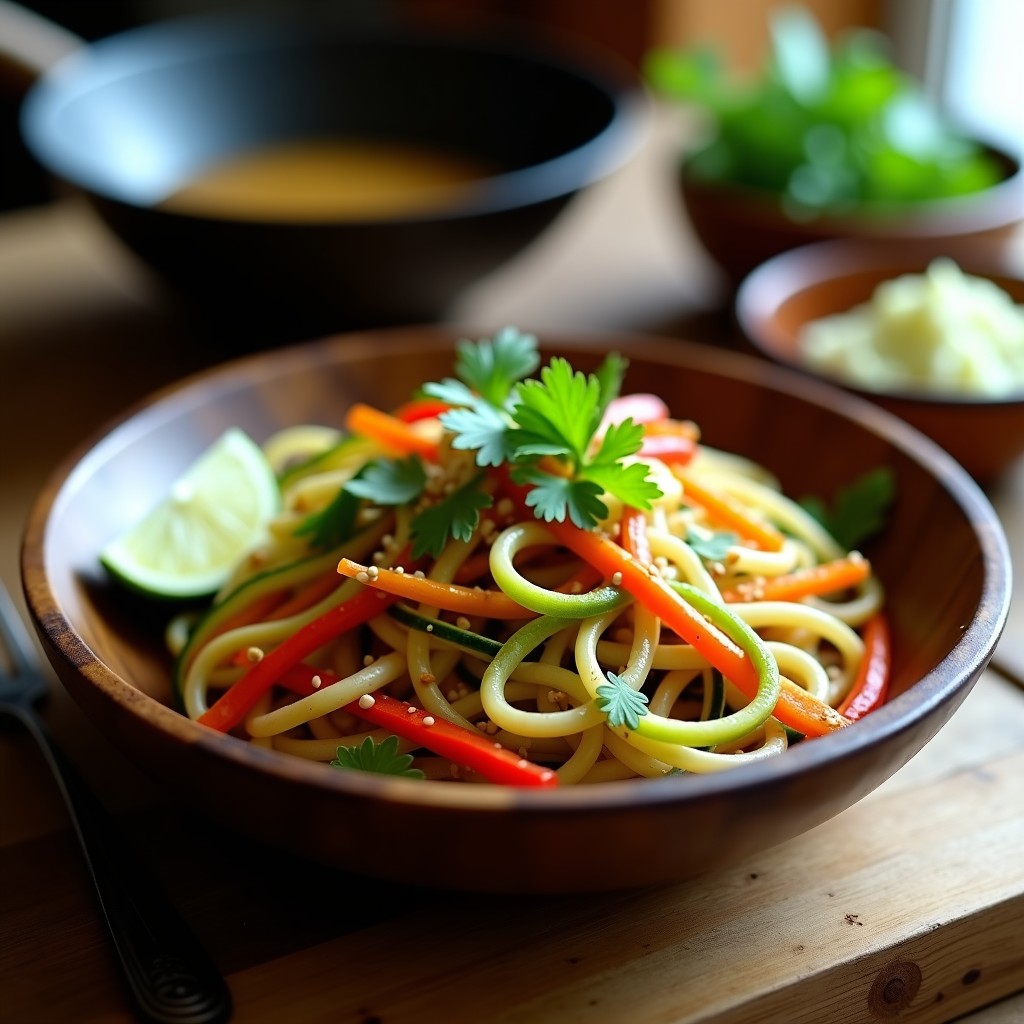 Wok de Fideos de Calabacín con Salsa de Cacahuete y Lima: Receta Tailandesa Keto