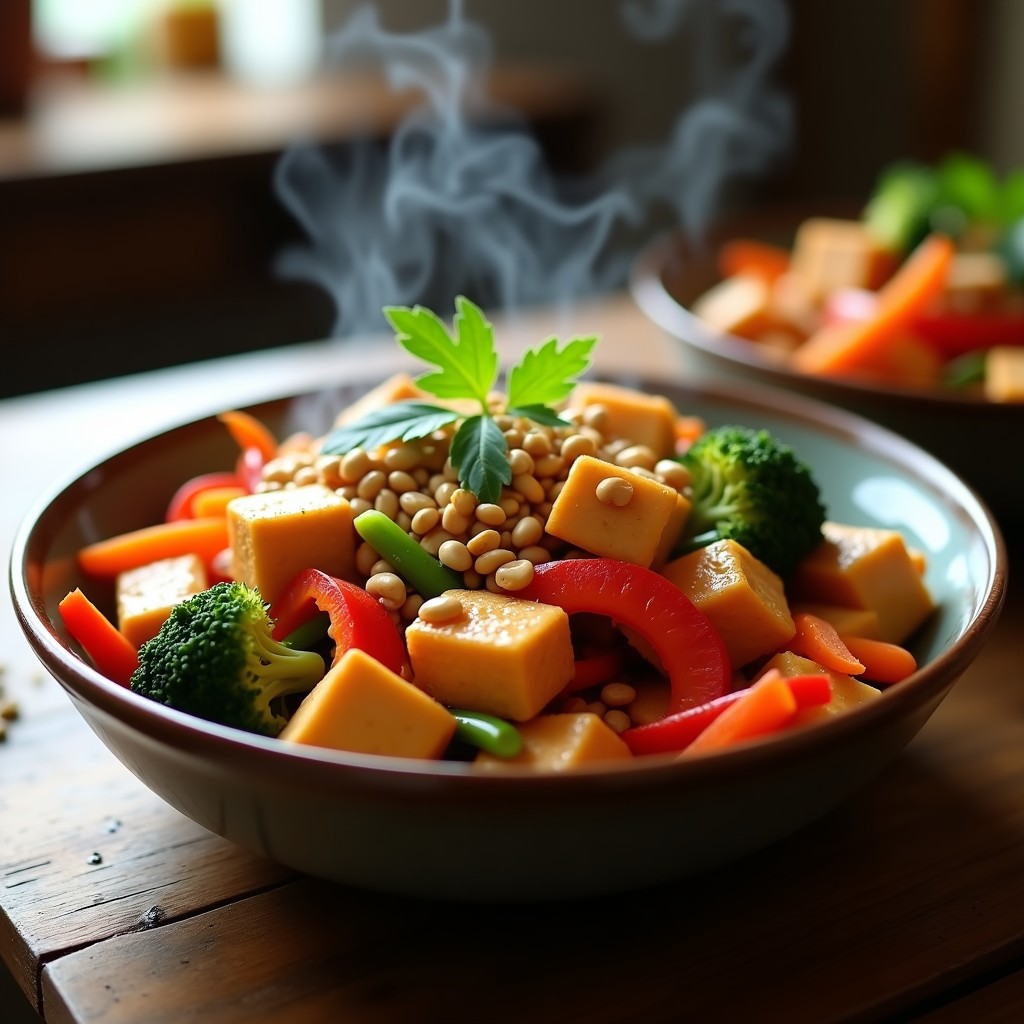 Wok de Tofu y Vegetales con Salsa de Cacahuete: Receta Tailandesa en Airfryer en 20 Minutos