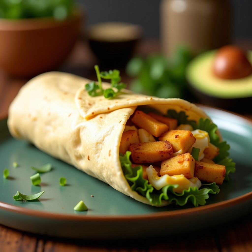 Foto de un wrap de atún y aguacate fresco y apetitoso, con ingredientes saludables y sin mayonesa